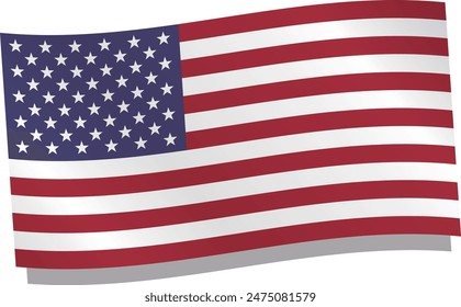 Vector image of a simple, glossy, wind-whipped American flag, stars and stripes, flag