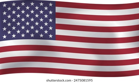 Vector image of a simple, glossy, wind-whipped American flag, stars and stripes, flag