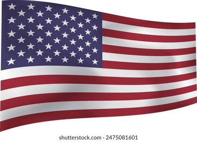 Vector image of a simple, glossy, wind-whipped American flag, stars and stripes, flag