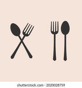 Vector image of simple minimalist design spoon and fork in two versions. It is suitable as a symbol or icon for restaurants, places to eat and culinary-related content
