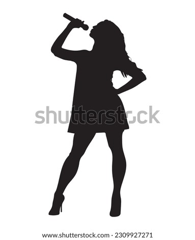 Vector image of singing women on stage. Female singing silhouette. The singing woman's silhouette is isolated on white background.Lady Singer.