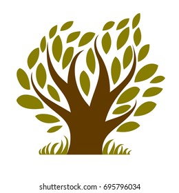 Vector image of single branchy tree, nature concept. Art symbolic illustration of plant, forest idea.