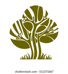 Vector image of single creative tree, nature concept. Art symbolic illustration of plant, forest idea.