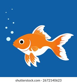 Vector image of a single goldfish on a blue background.