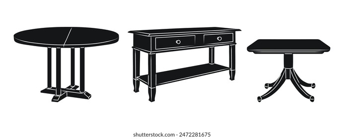 Vector image of single tables. Piece of the interior