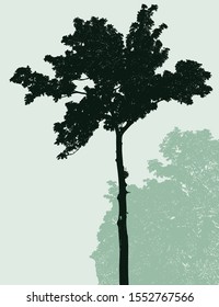 Vector image of single tree in summer forest
