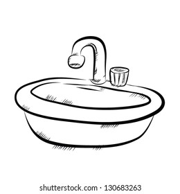 vector image of sink in bathroom, drawing style