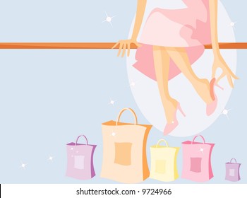 imagen vectorial de una chica sentada y bolsas de compras