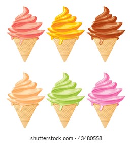 vector image of six popsicles at cups