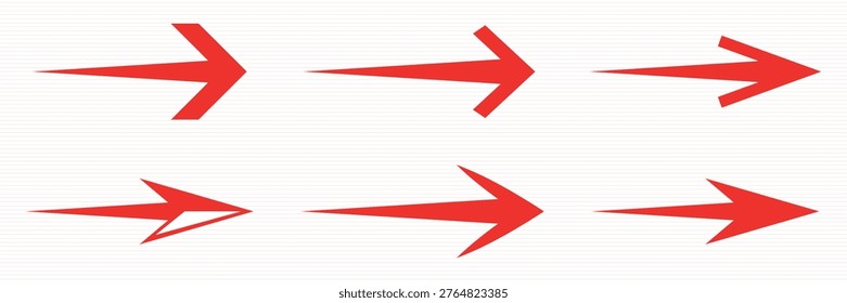 Vector image of six red arrows pointing right, each with a unique design. The arrows are arranged in two rows on a white background.