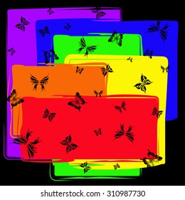 Vector image of six-stripe rainbow symbol and Butterflies