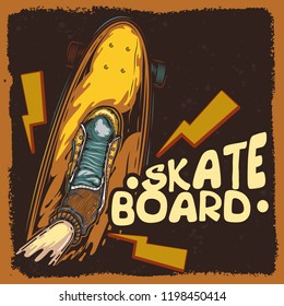 Vector image of skateboarding. Figure in retro style skateboard Board, and sneakers