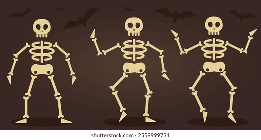 Vector image of skeleton in different poses. Elements for your design. Halloween horror concept