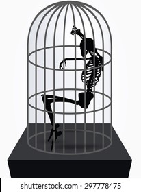 Vector Image - skeleton silhouette in sitting in cage pose isolated on white background 