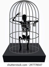 Vector Image - skeleton silhouette in sitting in cage pose isolated on white background 