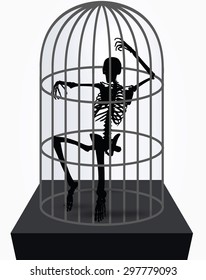 Vector Image - skeleton silhouette in sitting in cage pose isolated on white background 
