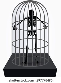 Vector Image - skeleton silhouette in standing in cage pose isolated on white background 