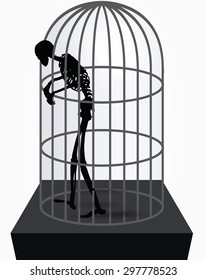 Vector Image - skeleton silhouette in standing in cage pose isolated on white background 