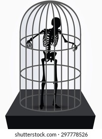 Vector Image - skeleton silhouette in standing in cage pose isolated on white background 