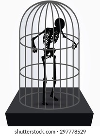 Vector Image - skeleton silhouette in standing in cage pose isolated on white background 