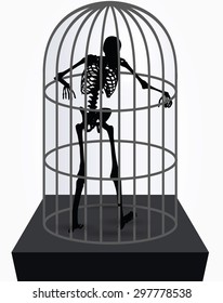 Vector Image - skeleton silhouette in standing in cage pose isolated on white background 