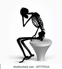 Vector Image - skeleton silhouette in thinking pose isolated on white background 