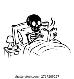 Vector Imagen de un esqueleto durmiendo en una cama