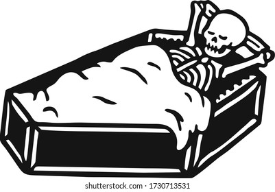 Vector image of a skeleton sleeping in a coffin