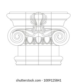 Vector image of sketch ancient Greek capitals of columns isolated on white background.