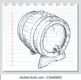 Vector image of a sketch of an old wine cask.