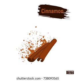 Vector image. Sketch sticks cinnamon, imitation of ink, blots and splashes.