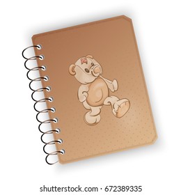 Vector image sketchbook, notebook, bears toys