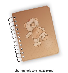 Vector image sketchbook, notebook, bears toys