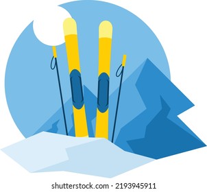 Vector Image Of Skis Stuck In The Snow, Isolated On White Background.