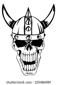 The vector image a skull in an ancient helmet of Vikings