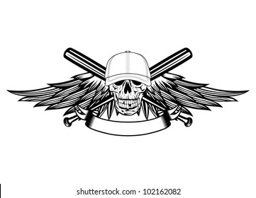 The vector image skull in baseball cap and wings