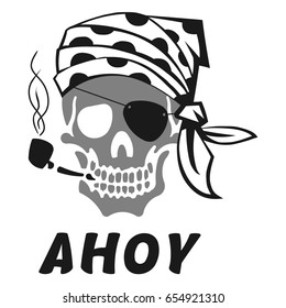 Vector image of skull captain with inscription "Ahoy" ("Hello"). Print on T-shirt