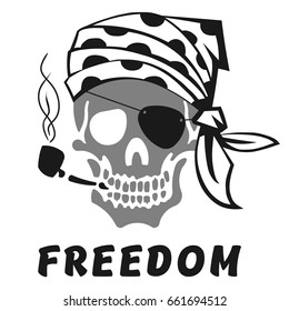 Vector image of skull captain with inscription "FREEDOM". Print on T-shirt