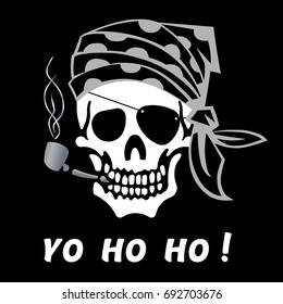 Vector image of skull captain with inscription "Yo Ho Ho!". Drawing for printing on a T-shirt of black color