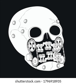 vector image of a skull with car pistons instead of teeth