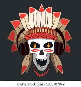 vector image of a skull with headphones