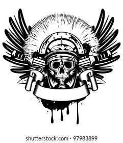 Vector image skull in helmet  and crossed sword