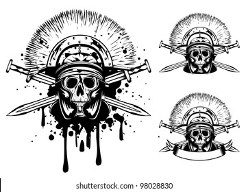 Vector image skull in helmet  and crossed sword