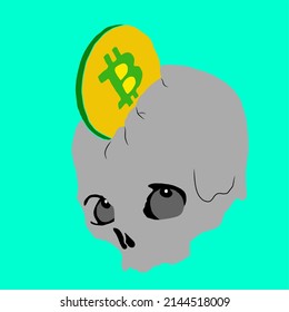 Vector image of skull, overridden by bitcoin