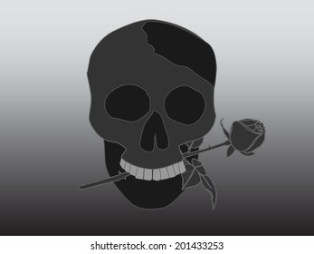 Vector image skull with rose in teeth