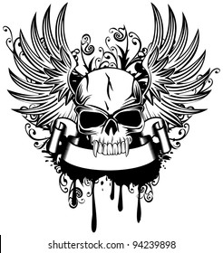 Vector image skull with wings and patterns