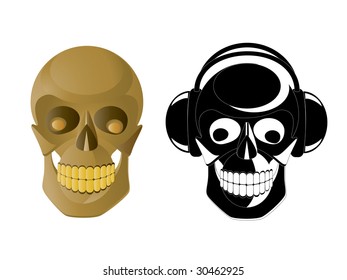 Vector image of skulls with headphones.