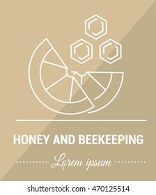 Vector image of slice of lemon with honey combs in a linear design on vintage background.