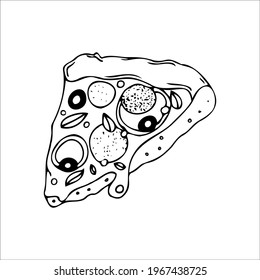 vector image of a slice of pizza in the style of doodle 