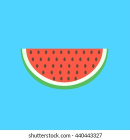 Vector image of a slice of watermelon on a blue background. Summer berry delicious.